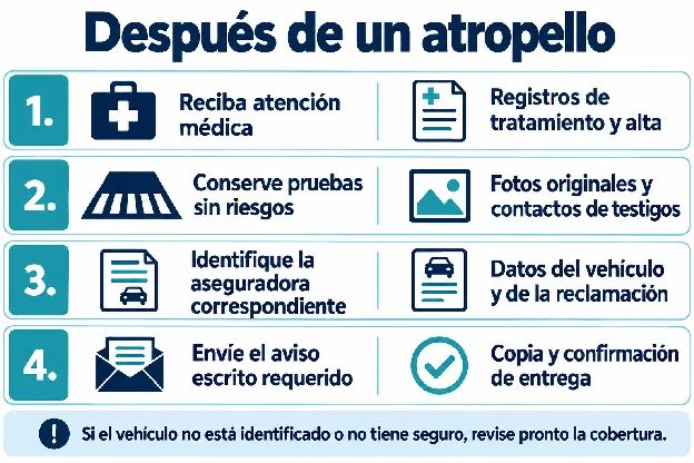 Lista de comprobación tras un atropello: atención, pruebas, identificación de la aseguradora y aviso