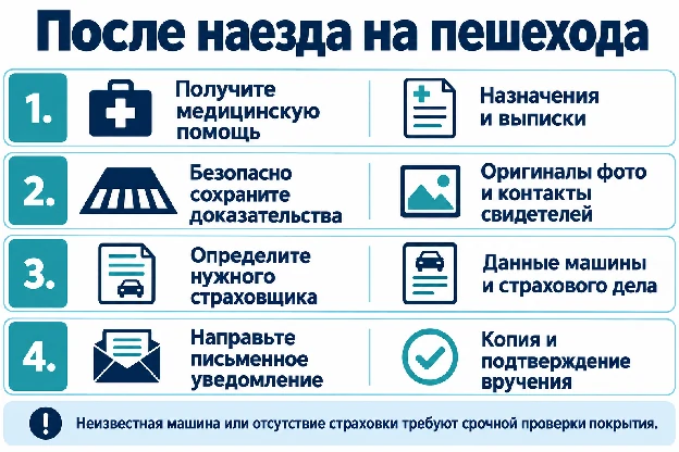 Памятка пешеходу после наезда: медицинская помощь, доказательства, определение страховщика и уведомление